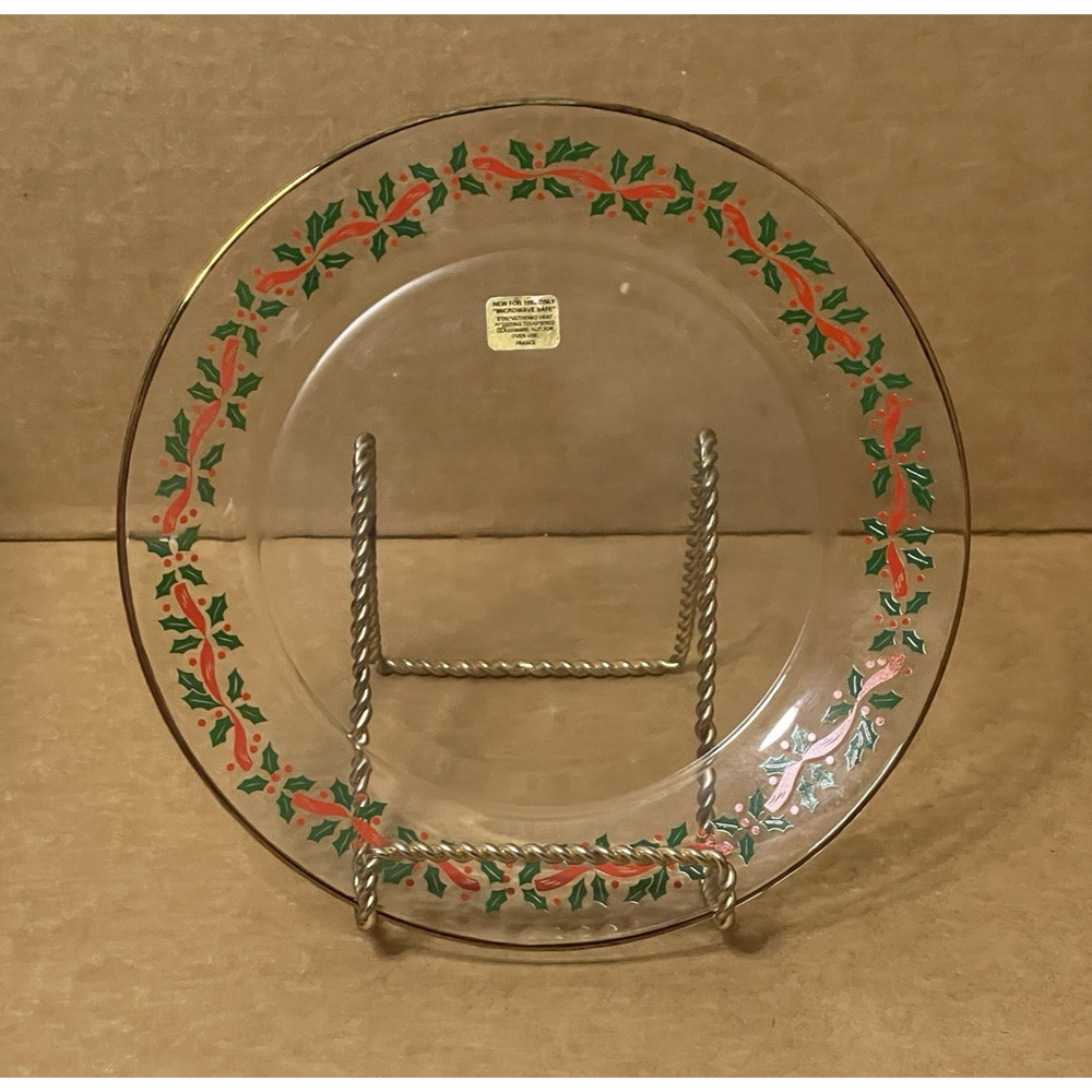 Arcoroc Holly & Berry Christmas Plate Gold Trim‎ 1993 Made In France Collectible
